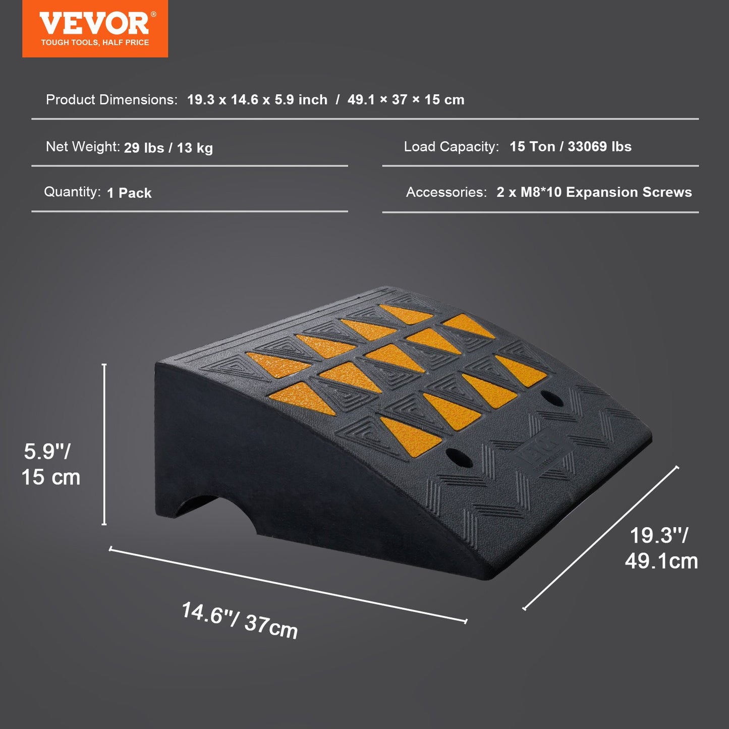 Rubber Curb Ramp 15.2 cm Rise Height Sidewalk Curb Ramp, 37 cm Width 49.1 cm Length Driveway Ramp for Curb, 15T Heavy Duty Rubber Ramp for Forklifts, Trucks, Buses, Cars, Wheelchairs, Bikes - Image 7