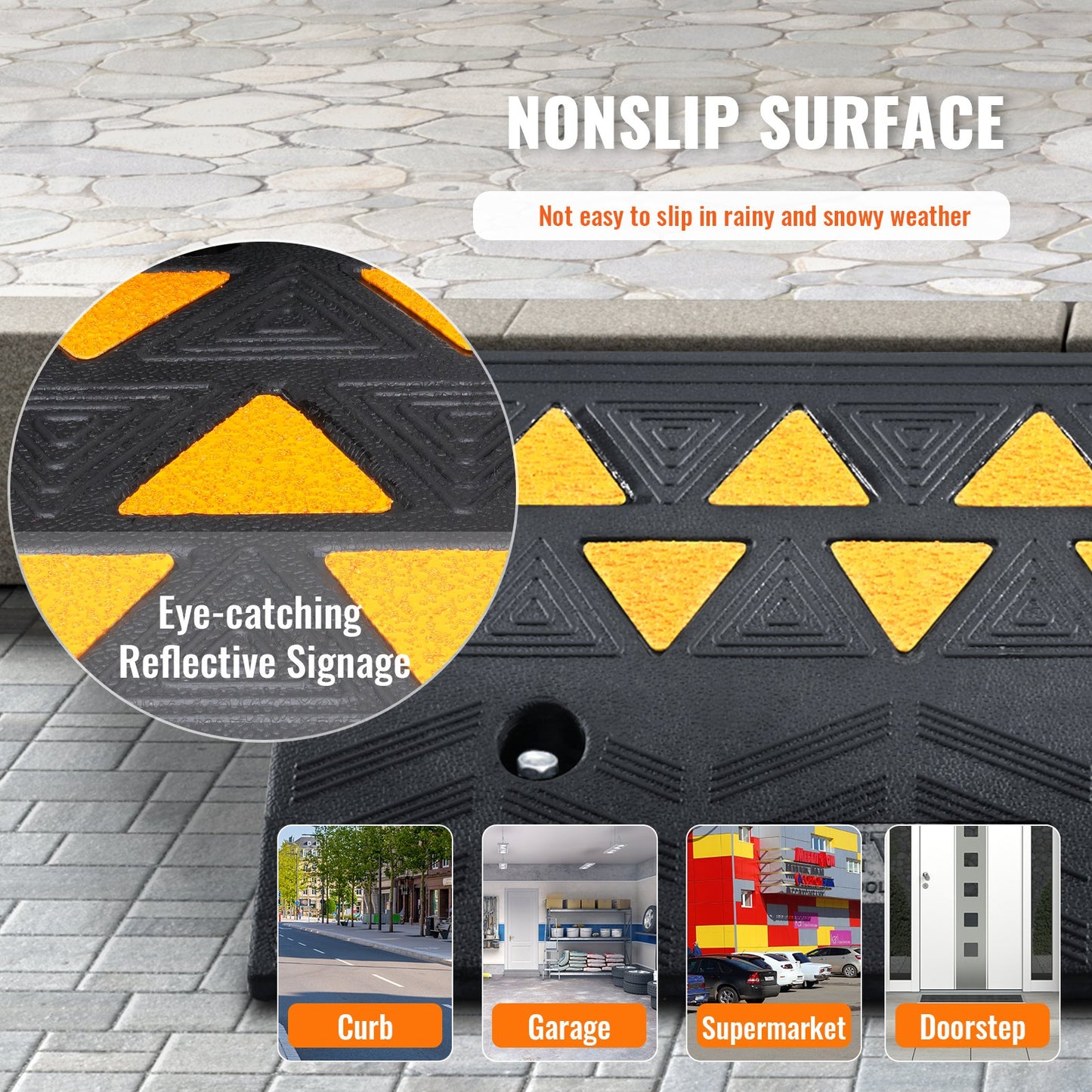 Rubber Curb Ramp 10.8 cm Rise Height Sidewalk Curb Ramp, 30 cm Width 50 cm Length Driveway Ramp for Curb, 15T Heavy Duty Rubber Ramp for Forklifts, Trucks, Buses, Cars, Wheelchairs, Bikes - Image 4