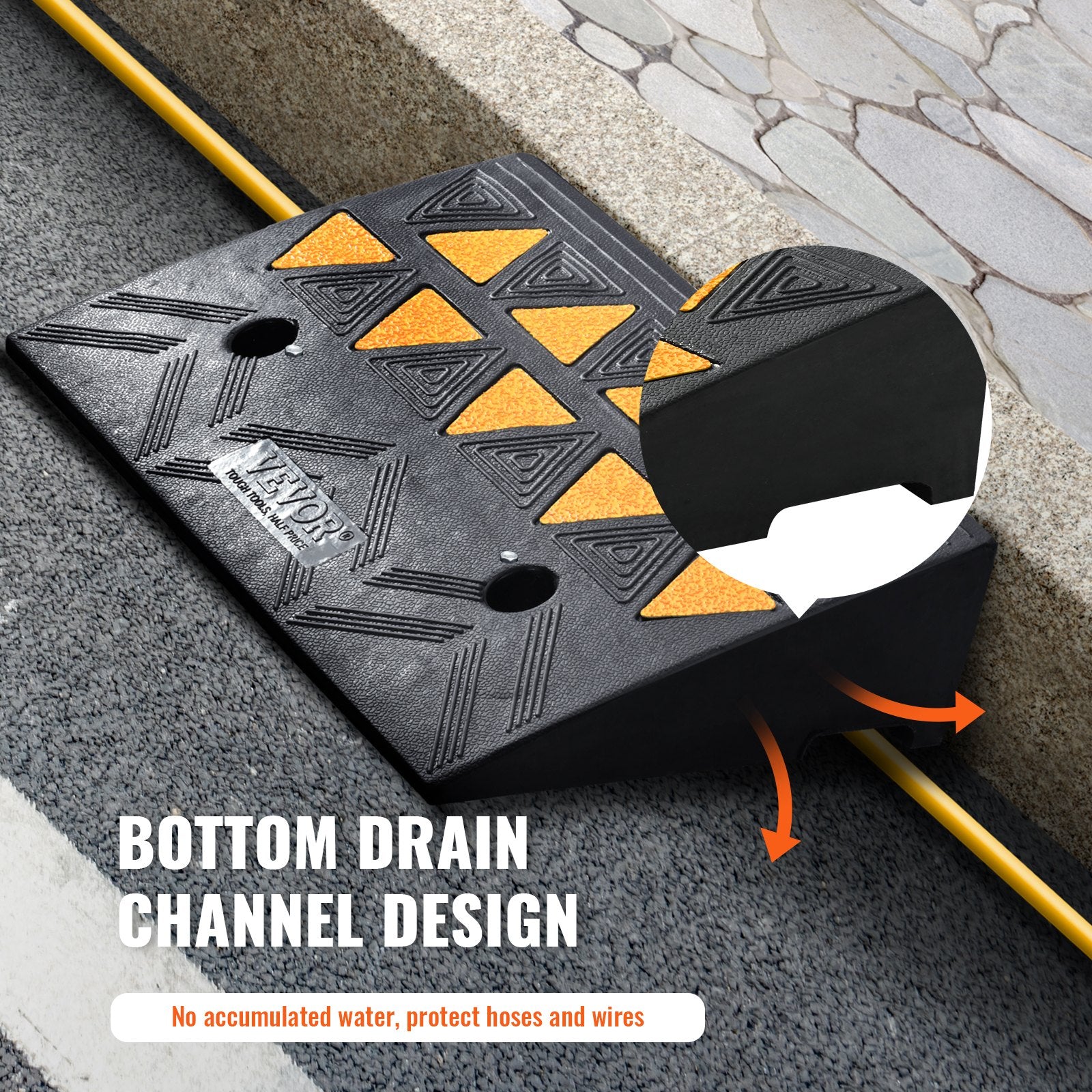 Rubber Curb Ramp 10.8 cm Rise Height Sidewalk Curb Ramp, 30 cm Width 50 cm Length Driveway Ramp for Curb, 15T Heavy Duty Rubber Ramp for Forklifts, Trucks, Buses, Cars, Wheelchairs, Bikes - Image 5