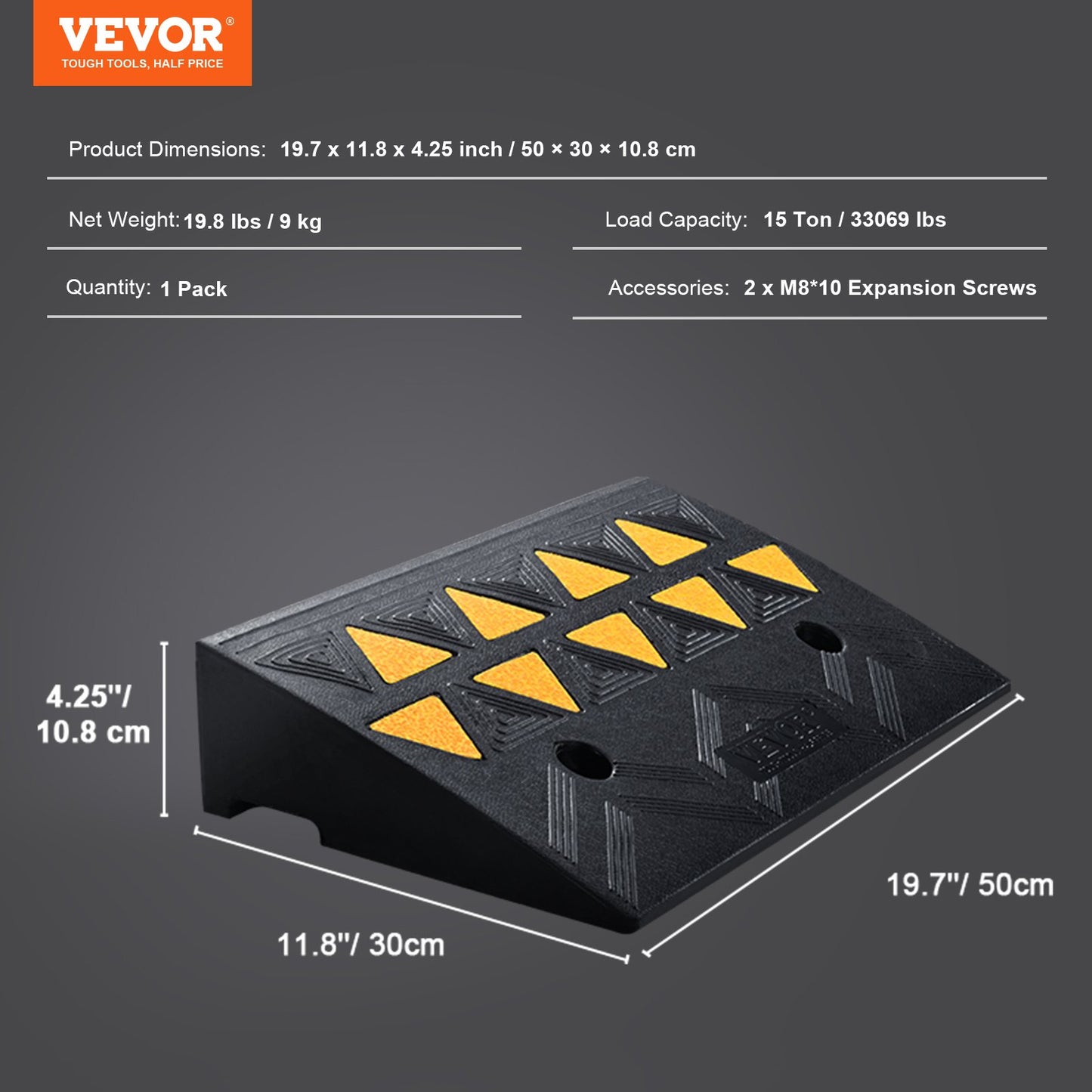 Rubber Curb Ramp 10.8 cm Rise Height Sidewalk Curb Ramp, 30 cm Width 50 cm Length Driveway Ramp for Curb, 15T Heavy Duty Rubber Ramp for Forklifts, Trucks, Buses, Cars, Wheelchairs, Bikes - Image 7