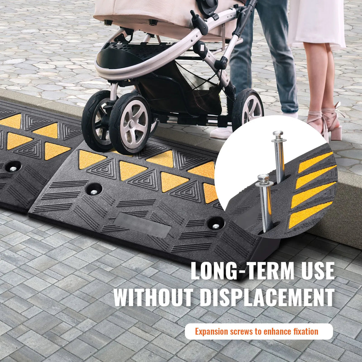 Rubber Curb Ramp 2 Pack, 12.7 cm Rise Height Heavy-Duty 15 tons Load Capacity Threshold Ramps, Driveway Ramps with Stable Grid Structure for Cars, Wheelchairs, Bikes, Motorcycles - Image 6