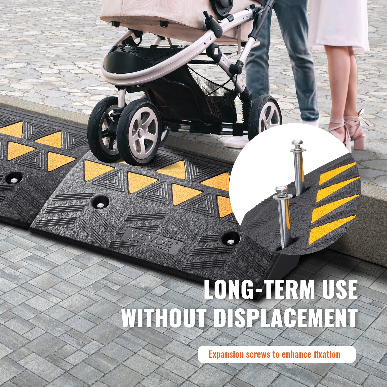 Rubber Curb Ramp 2 Pack, 12.7 cm Rise Height Heavy-Duty 15 tons Load Capacity Threshold Ramps, Driveway Ramps with Stable Grid Structure for Cars, Wheelchairs, Bikes, Motorcycles - Image 6