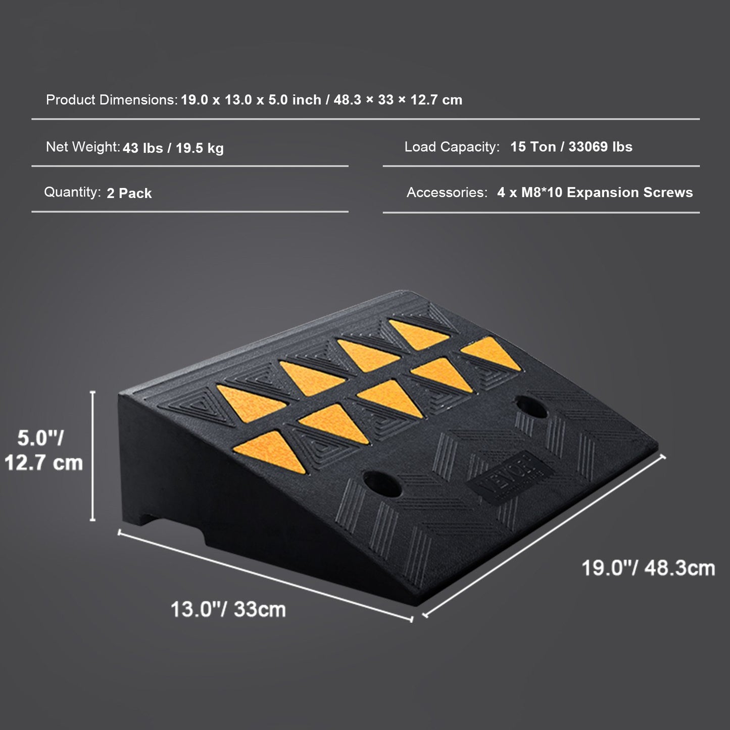 Rubber Curb Ramp 2 Pack, 12.7 cm Rise Height Heavy-Duty 15 tons Load Capacity Threshold Ramps, Driveway Ramps with Stable Grid Structure for Cars, Wheelchairs, Bikes, Motorcycles - Image 7