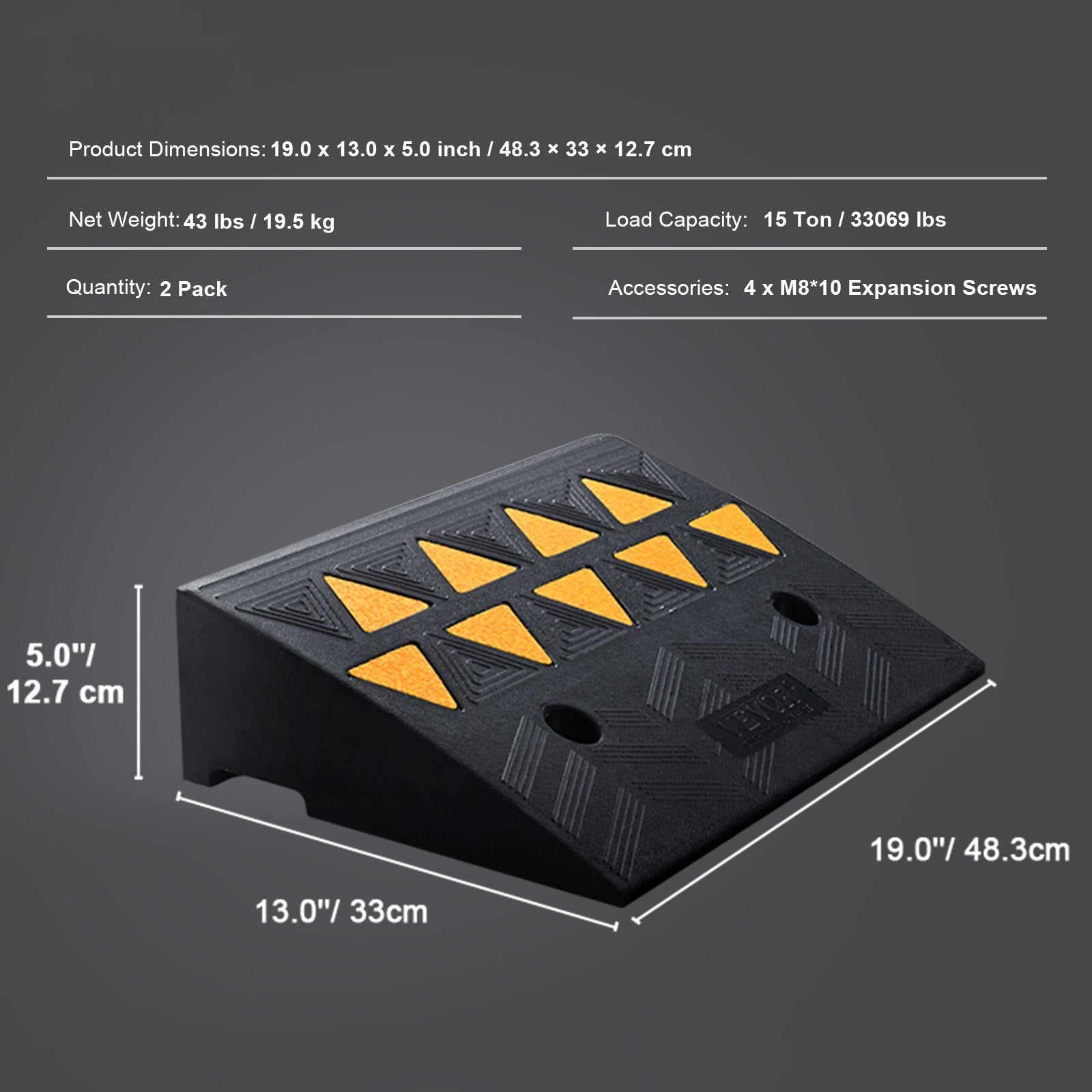 Rubber Curb Ramp 2 Pack, 12.7 cm Rise Height Heavy-Duty 15 tons Load Capacity Threshold Ramps, Driveway Ramps with Stable Grid Structure for Cars, Wheelchairs, Bikes, Motorcycles - Image 7