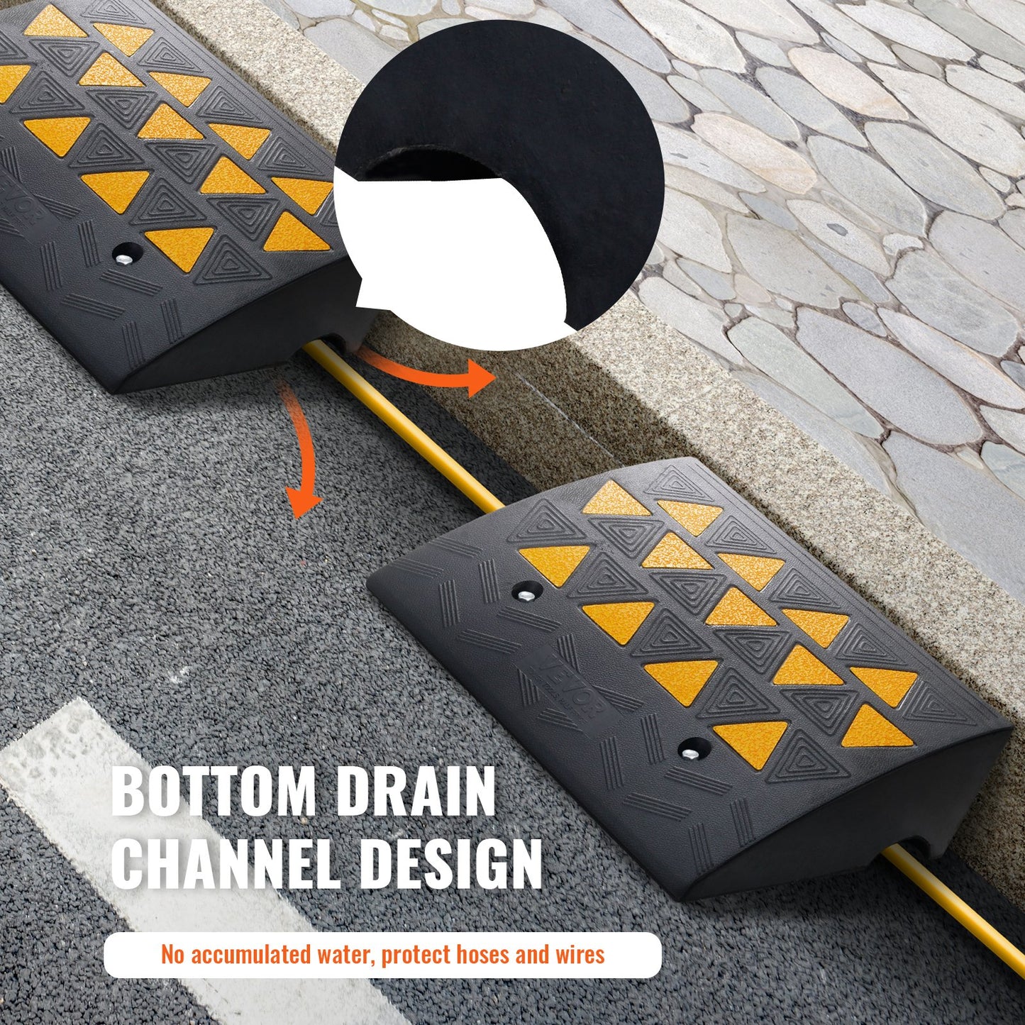 Rubber Curb Ramp 2 Pack, 15.2 cm Rise Height Heavy-Duty 15 tons Load Capacity Threshold Ramps, Driveway Ramps with Stable Grid Structure for Cars, Wheelchairs, Bikes, Motorcycles - Image 5