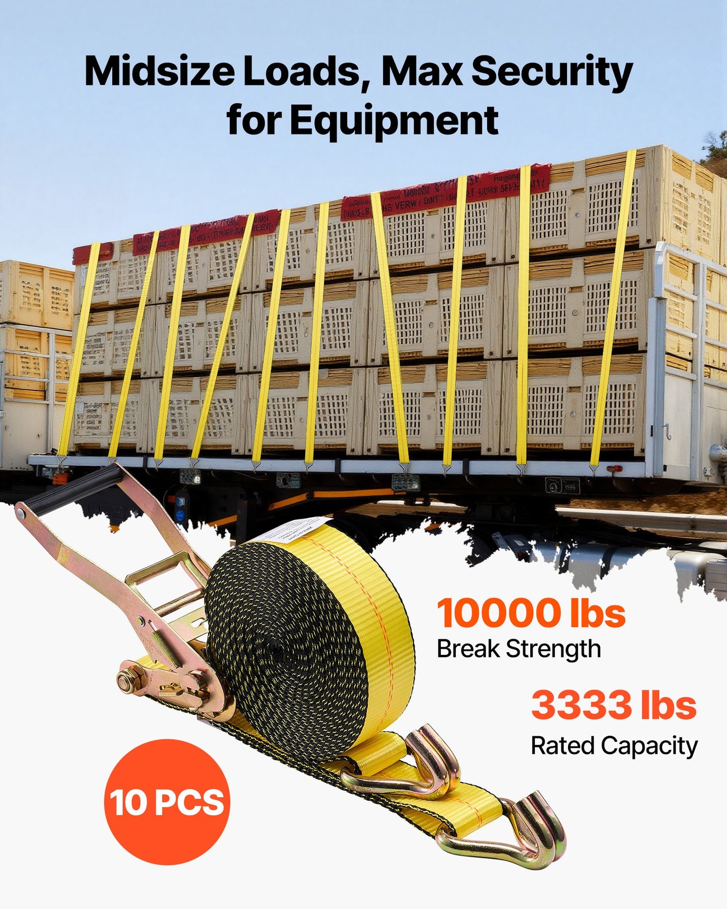 Ratchet Straps, 50.8 mm x 9.1 m, Heavy Duty Tie Down Straps with Double J Hook, 4536 kg Break Strength, Tie Down Ratcheting for Moving, Trailers, Motorcycles, Kayaks, Car Roof, 10 Pack - Image 2