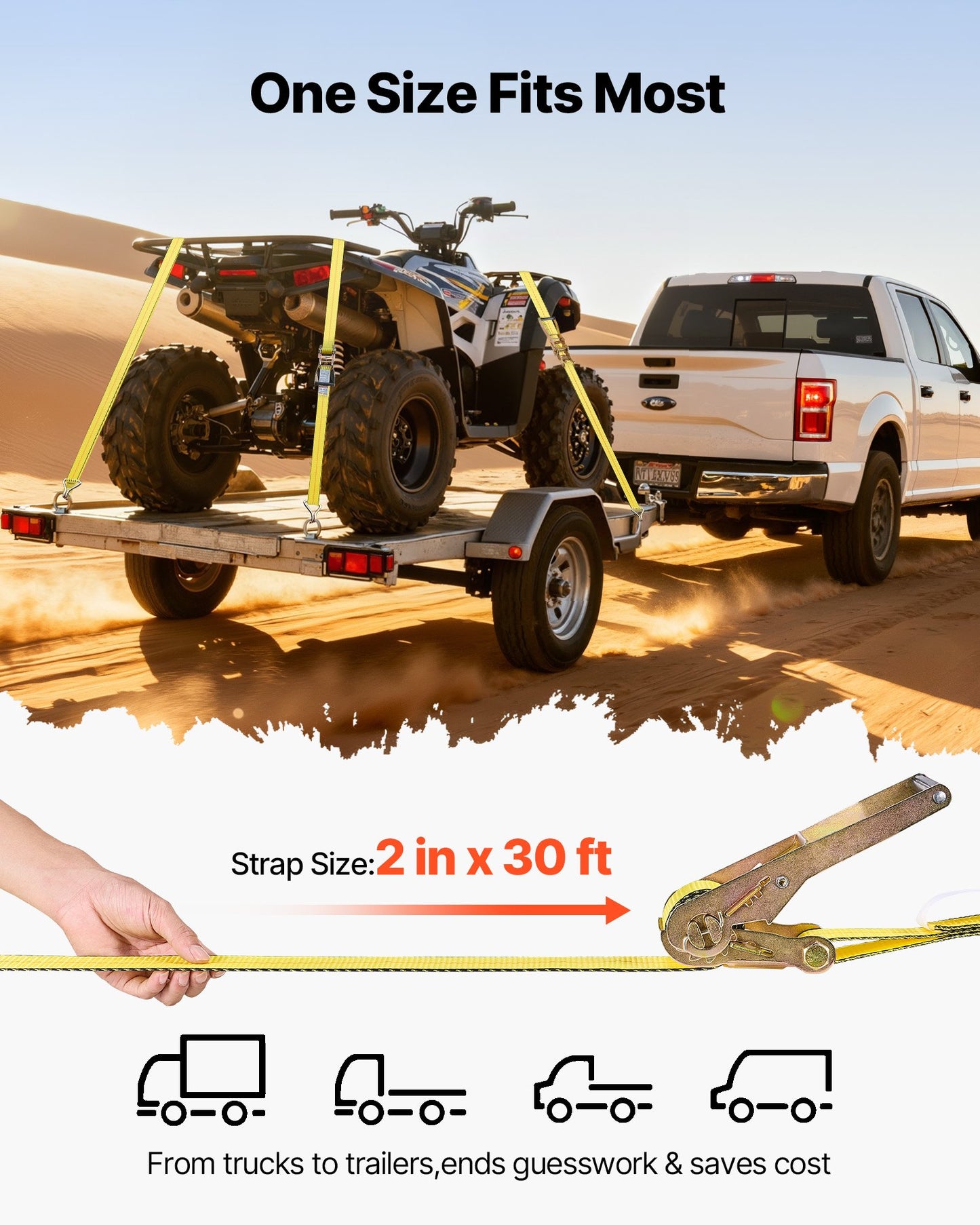 Ratchet Straps, 50.8 mm x 9.1 m, Heavy Duty Tie Down Straps with Double J Hook, 4536 kg Break Strength, Tie Down Ratcheting for Moving, Trailers, Motorcycles, Kayaks, Car Roof, 10 Pack - Image 3