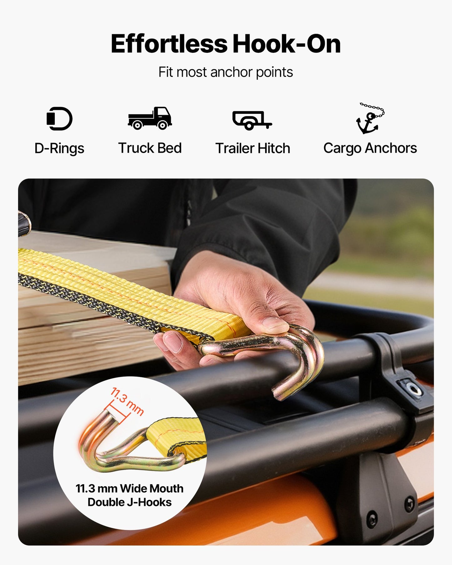 Ratchet Straps, 50.8 mm x 9.1 m, Heavy Duty Tie Down Straps with Double J Hook, 4536 kg Break Strength, Tie Down Ratcheting for Moving, Trailers, Motorcycles, Kayaks, Car Roof, 10 Pack - Image 5