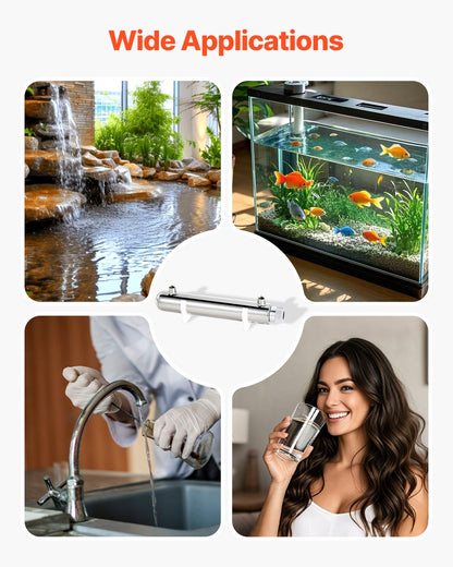 UV Water Purifier, 12W 1GPM, 220V Versatile Ultraviolet Water Purifier Filter with Stainless Steel Housing, Whole House UV Water Filter with Quartz Sleeve Fit for Shower/Drinking/Cleaning - Image 5