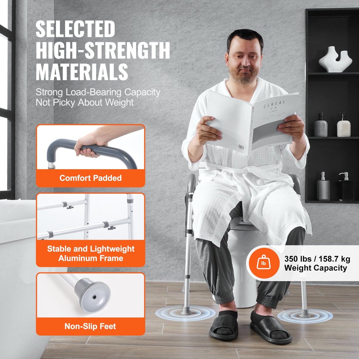 Raised Toilet Seat, 7-Position Height Adjustment 655-805 Mm, 158.7 kg Weight Capacity, with Comfort Padded Aluminum Frame, Universal Toilet Seat Riser, for Elderly, Handicap, Pregnant, Medical - Image 3