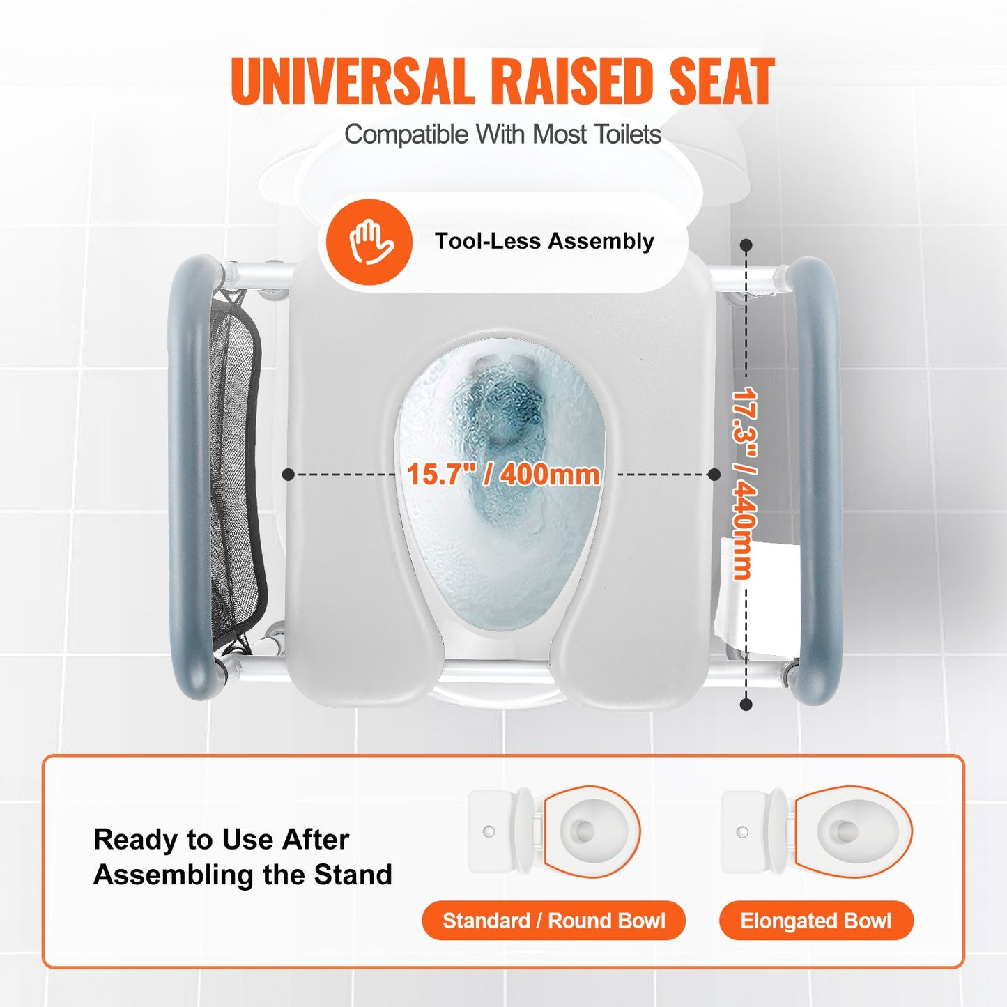 Raised Toilet Seat, 7-Position Height Adjustment 655-805 Mm, 158.7 kg Weight Capacity, with Comfort Padded Aluminum Frame, Universal Toilet Seat Riser, for Elderly, Handicap, Pregnant, Medical - Image 4