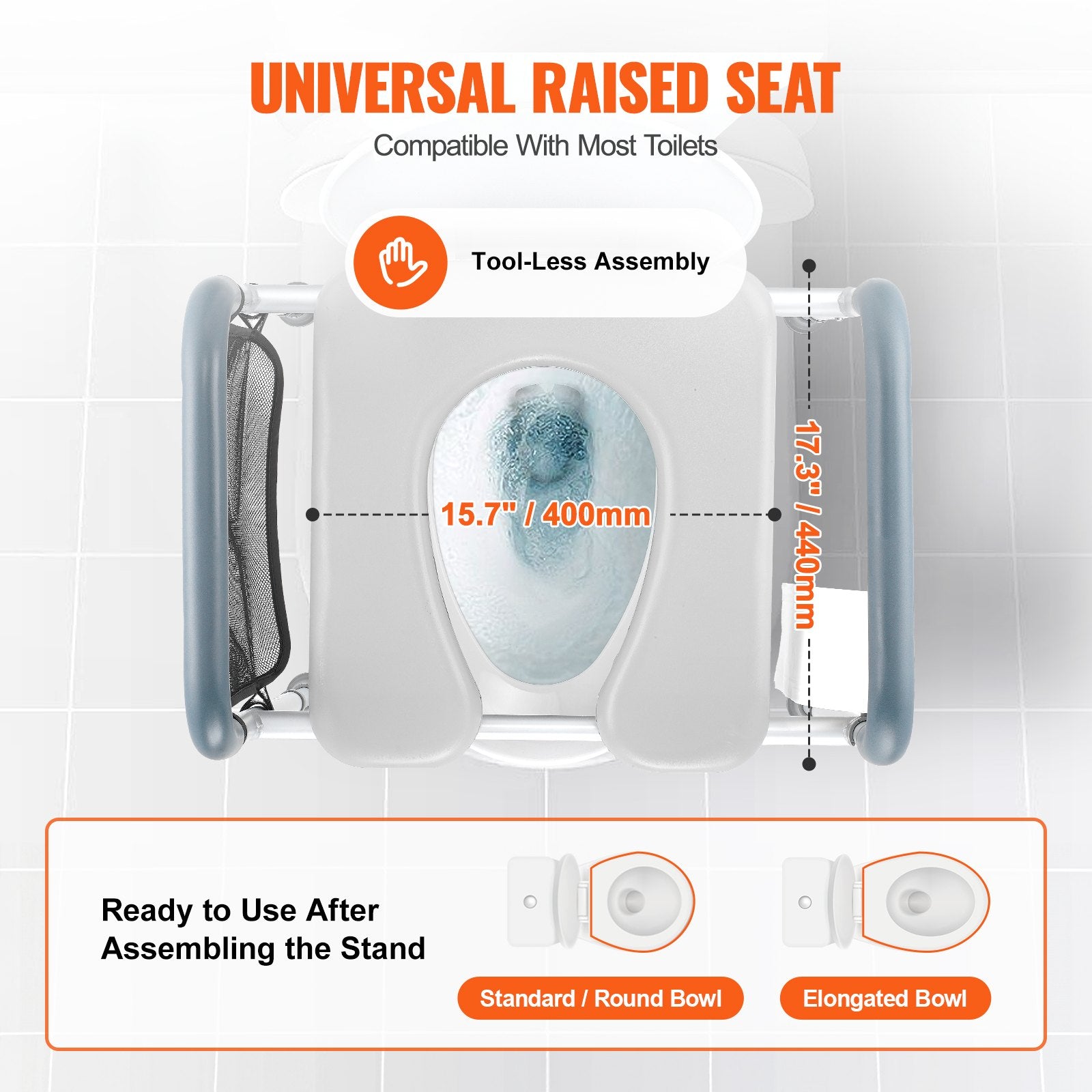 Raised Toilet Seat, 7-Position Height Adjustment 655-805 Mm, 158.7 kg Weight Capacity, with Comfort Padded Aluminum Frame, Universal Toilet Seat Riser, for Elderly, Handicap, Pregnant, Medical - Image 4