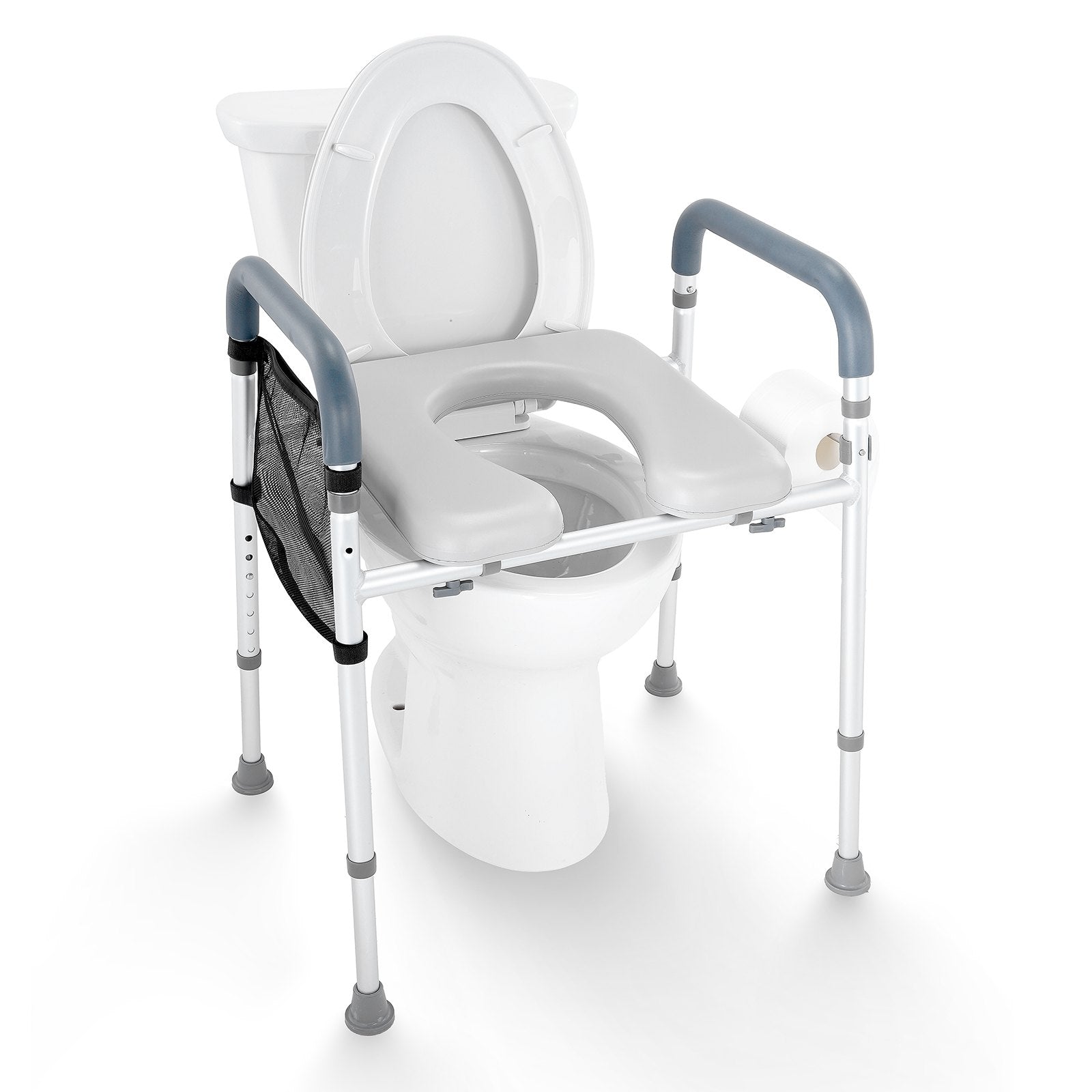 Raised Toilet Seat, 7-Position Height Adjustment 655-805 Mm, 158.7 kg Weight Capacity, with Comfort Padded Aluminum Frame, Universal Toilet Seat Riser, for Elderly, Handicap, Pregnant, Medical - Image 9