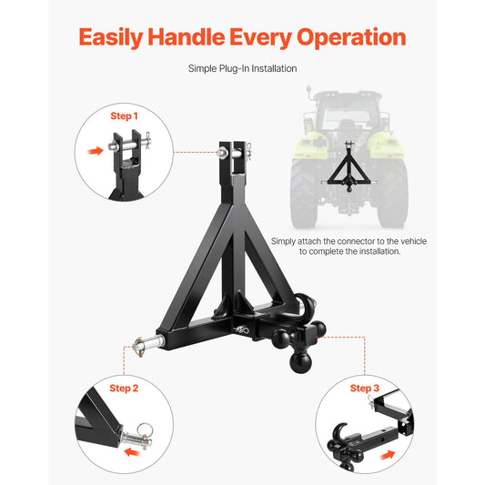 3 Point Trailer Hitch 2 in Receiver, 3pt Quick Hitch Attachment with 3 Trailer Balls, Tractor Tow Drawbar Adapter, Compatible with Kubota, Mahindra, Ford, Yanmar, John Deere, Massey Ferguson - Image 6