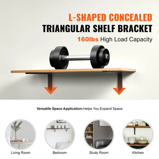 Shelf Bracket, Heavy Duty Floating Shelf Brackets 25.6 x 15.5 cm, 4 Pcs Brackets for Shelves, 5mm Thick Matte Black L Shelf Bracket,Steel Shelving Brackets with 72.6 kg Load Capacity - Image 2