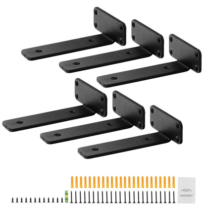 Shelf Bracket, 21cmL x 10cmW x 4.5cmH 6 Pcs, Heavy Duty Floating Shelf Brackets, Brackets for Shelves, 5mm Thick Matte Black L Shelf Bracket,Steel Shelving Brackets with 72.6 kg Load Capacity