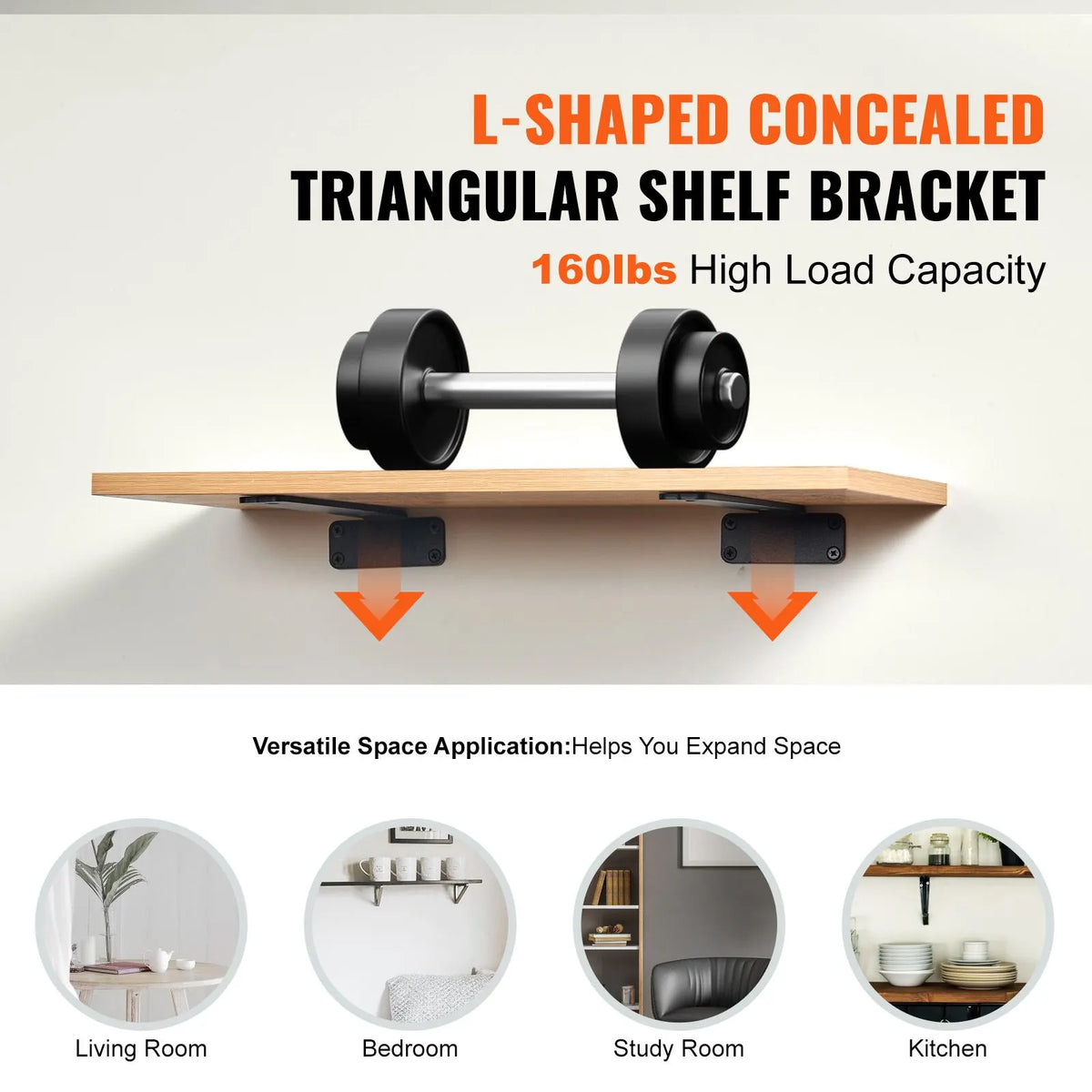 Shelf Bracket, 21cmL x 10cmW x 4.5cmH 6 Pcs, Heavy Duty Floating Shelf Brackets, Brackets for Shelves, 5mm Thick Matte Black L Shelf Bracket,Steel Shelving Brackets with 72.6 kg Load Capacity - Image 2