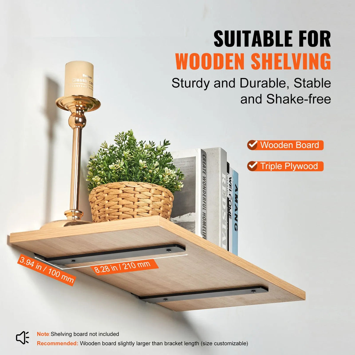 Shelf Bracket, 21cmL x 10cmW x 4.5cmH 6 Pcs, Heavy Duty Floating Shelf Brackets, Brackets for Shelves, 5mm Thick Matte Black L Shelf Bracket,Steel Shelving Brackets with 72.6 kg Load Capacity - Image 3