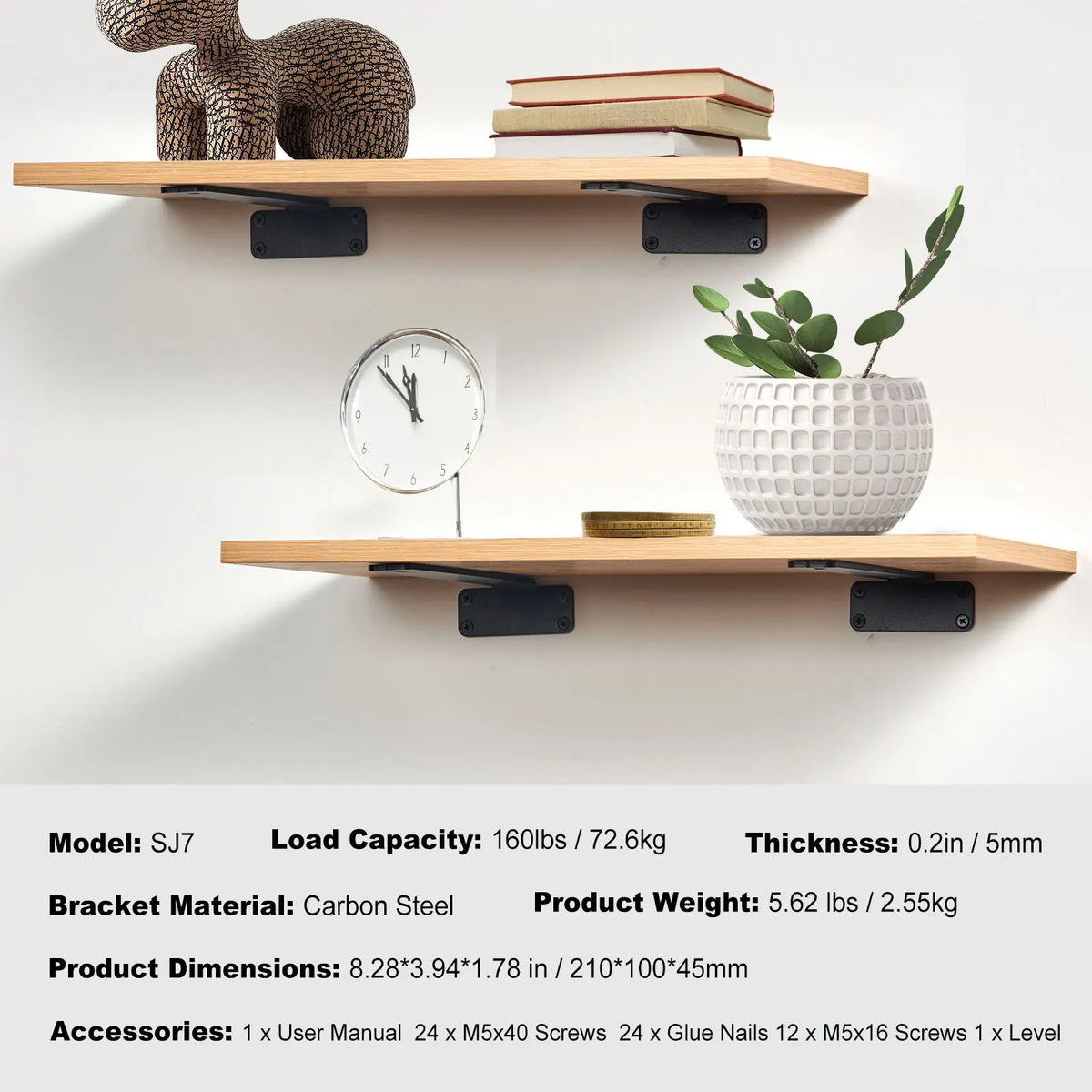 Shelf Bracket, 21cmL x 10cmW x 4.5cmH 6 Pcs, Heavy Duty Floating Shelf Brackets, Brackets for Shelves, 5mm Thick Matte Black L Shelf Bracket,Steel Shelving Brackets with 72.6 kg Load Capacity - Image 7