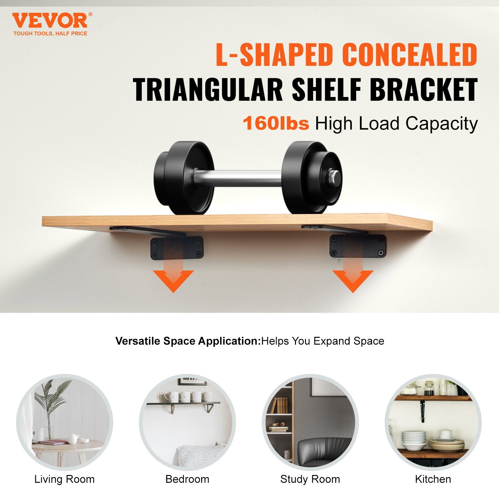 Shelf Bracket, 16cmL x 10cmW x 4.5cmH 6 Pcs, Heavy Duty Floating Shelf Brackets, Brackets for Shelves, 5mm Thick Matte Black L Shelf Bracket,Steel Shelving Brackets with 72.6 kg Load Capacity - Image 2