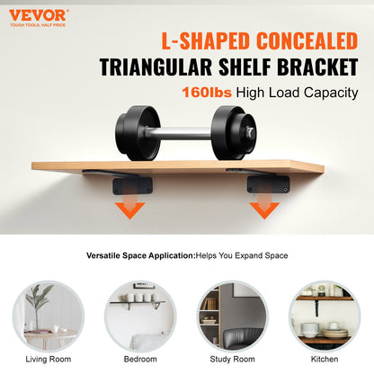 Shelf Bracket, 16cmL x 10cmW x 4.5cmH 6 Pcs, Heavy Duty Floating Shelf Brackets, Brackets for Shelves, 5mm Thick Matte Black L Shelf Bracket,Steel Shelving Brackets with 72.6 kg Load Capacity - Image 2