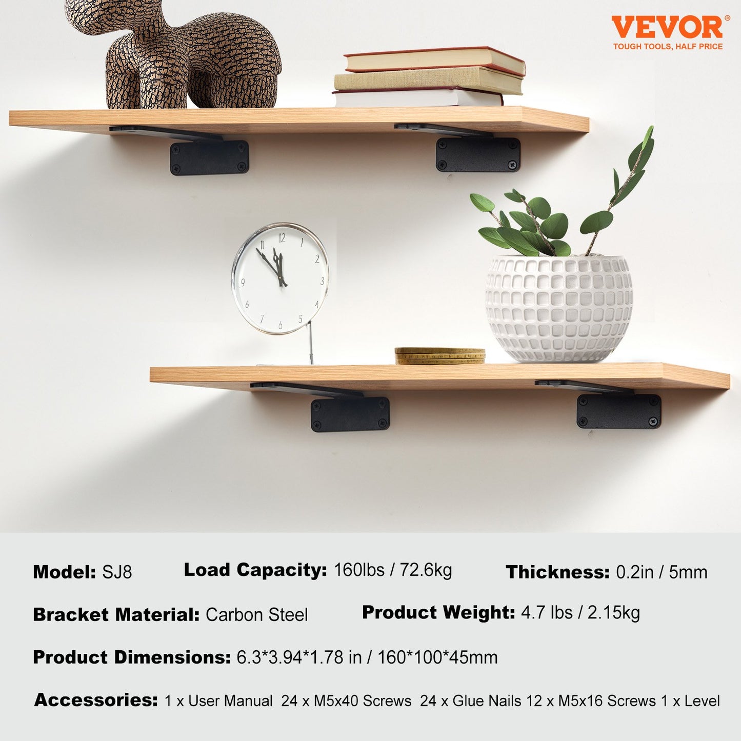 Shelf Bracket, 16cmL x 10cmW x 4.5cmH 6 Pcs, Heavy Duty Floating Shelf Brackets, Brackets for Shelves, 5mm Thick Matte Black L Shelf Bracket,Steel Shelving Brackets with 72.6 kg Load Capacity - Image 7