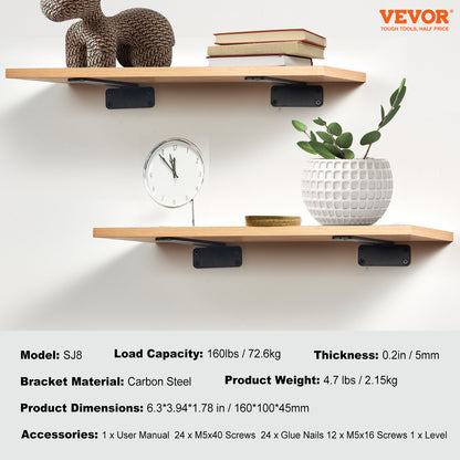 Shelf Bracket, 16cmL x 10cmW x 4.5cmH 6 Pcs, Heavy Duty Floating Shelf Brackets, Brackets for Shelves, 5mm Thick Matte Black L Shelf Bracket,Steel Shelving Brackets with 72.6 kg Load Capacity - Image 7