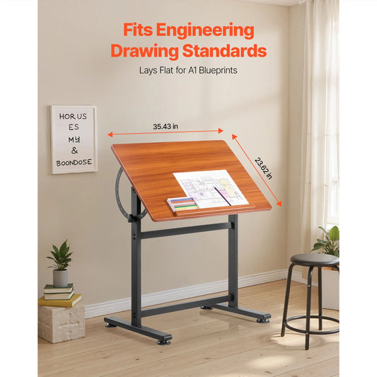 Drafting Table Adjustable 0°–90° Tilt Wooden Drawing Desk with H-Frame - Image 3