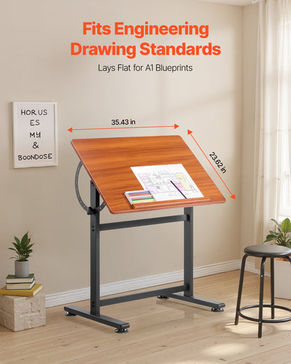 Drafting Table Adjustable 0°–90° Tilt Wooden Drawing Desk with H-Frame - Image 3