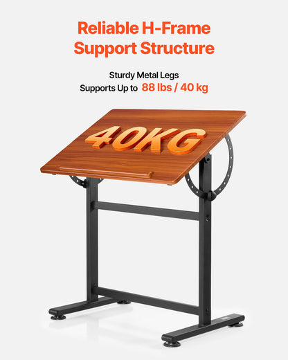 Drafting Table Adjustable 0°–90° Tilt Wooden Drawing Desk with H-Frame - Image 5