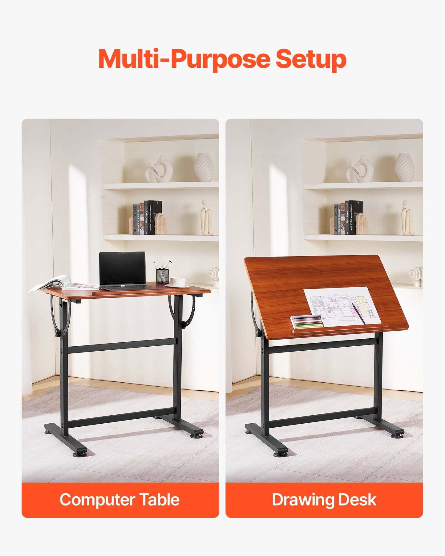 Drafting Table Adjustable 0°–90° Tilt Wooden Drawing Desk with H-Frame - Image 6