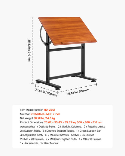 Drafting Table Adjustable 0°–90° Tilt Wooden Drawing Desk with H-Frame - Image 7