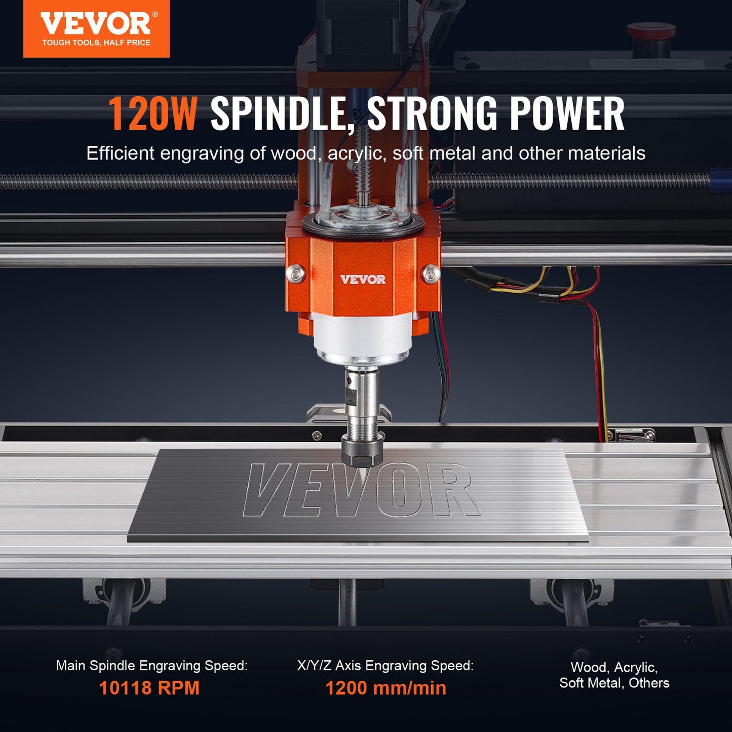 CNC Router Machine, 120W, 3 Axis GRBL Control Wood Engraving Carving Milling Machine Kit, 11.81 x 7.87 x 2.83 in / 300 x 200 x 72 mm Working Area 1200 RPM for Wood Acrylic MDF PVC Plastic Foam - Image 2