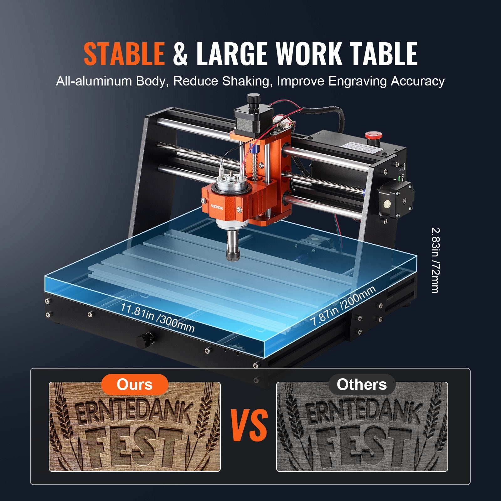 CNC Router Machine, 120W, 3 Axis GRBL Control Wood Engraving Carving Milling Machine Kit, 11.81 x 7.87 x 2.83 in / 300 x 200 x 72 mm Working Area 1200 RPM for Wood Acrylic MDF PVC Plastic Foam - Image 4