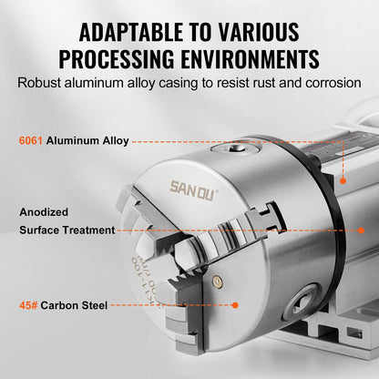 Dividing Head, K11-100mm 3-Jaw Chuck, CNC Router Milling Machine Rotational Axis 4th Axis A Axis Indexing Head, 65 mm Center Height MT2 Tailstock 6:1 Gear Ratio, Universal for Engraving - Image 5