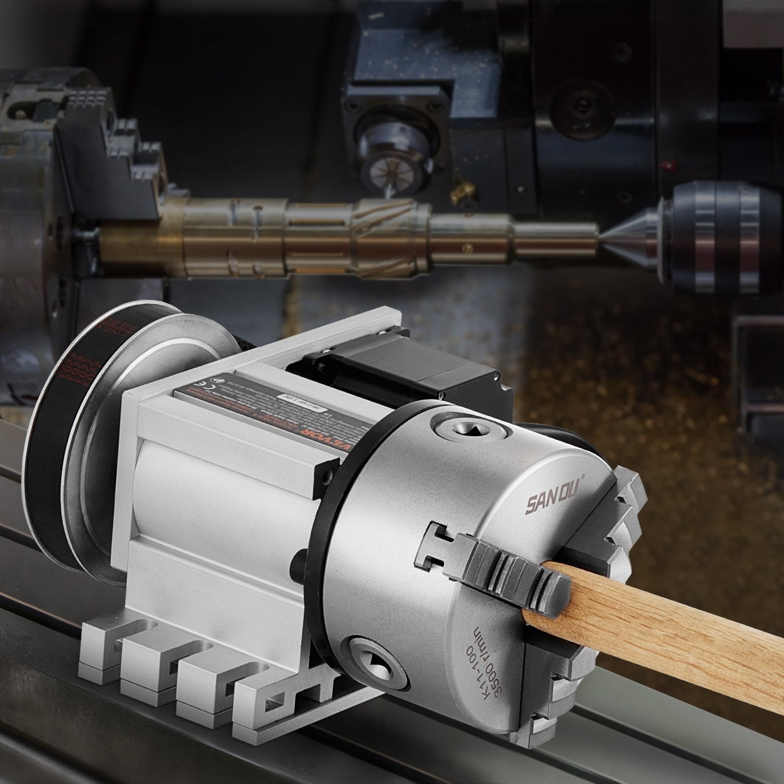 Dividing Head, K11-100mm 3-Jaw Chuck, CNC Router Milling Machine Rotational Axis 4th Axis A Axis Indexing Head, 65 mm Center Height MT2 Tailstock 6:1 Gear Ratio, Universal for Engraving - Image 8