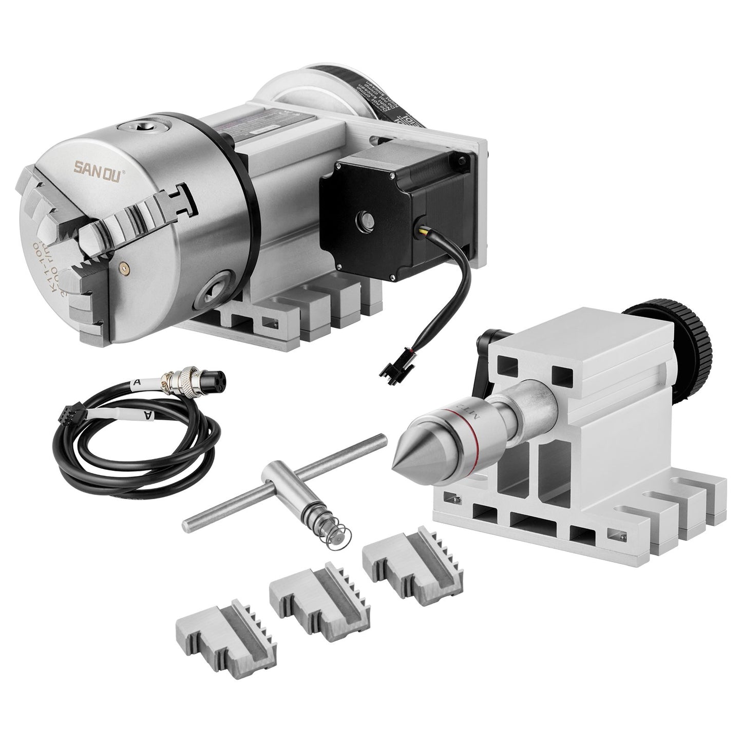 Dividing Head, K11-100mm 3-Jaw Chuck, CNC Router Milling Machine Rotational Axis 4th Axis A Axis Indexing Head, 65 mm Center Height MT2 Tailstock 6:1 Gear Ratio, Universal for Engraving - Image 9