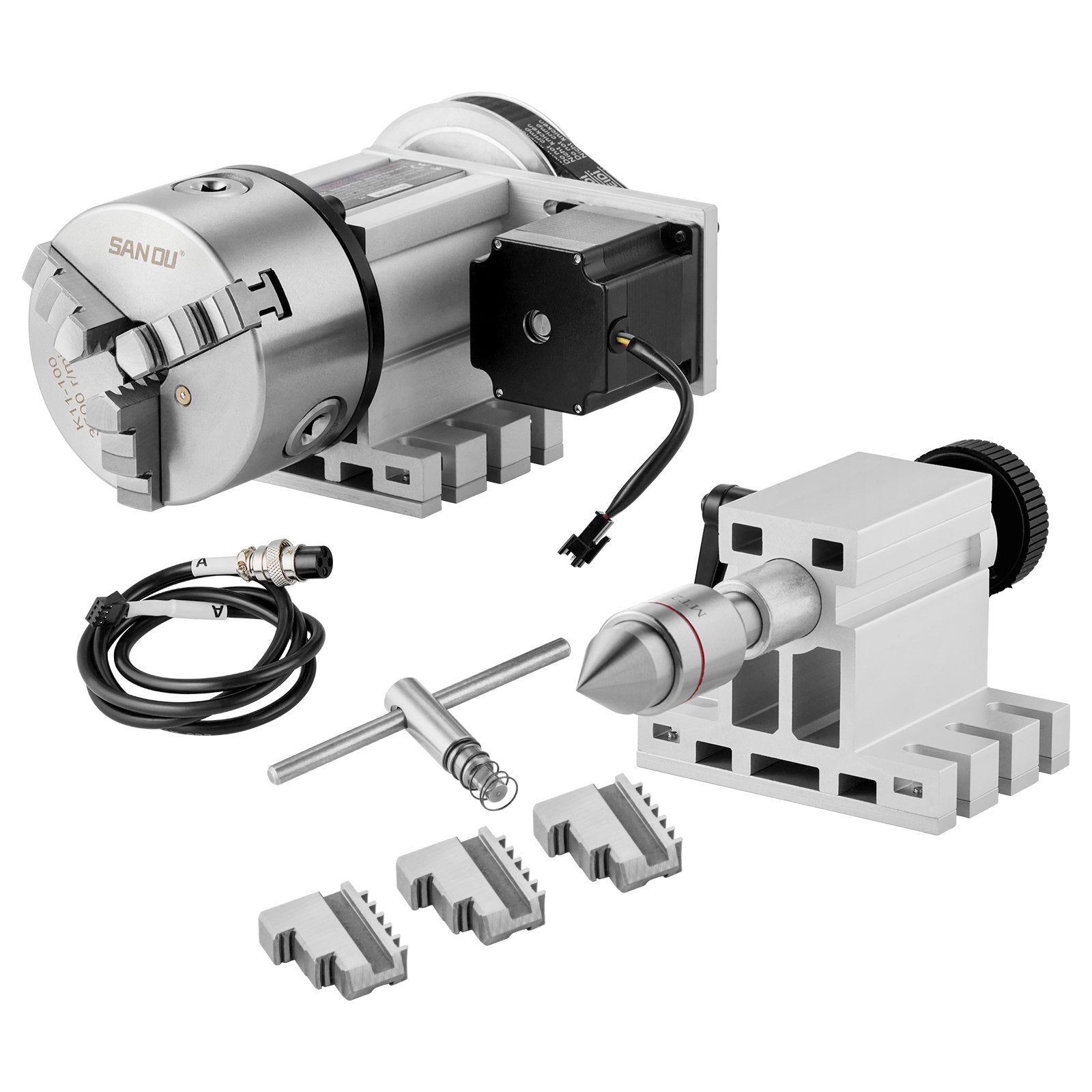 Dividing Head, K11-100mm 3-Jaw Chuck, CNC Router Milling Machine Rotational Axis 4th Axis A Axis Indexing Head, 65 mm Center Height MT2 Tailstock 6:1 Gear Ratio, Universal for Engraving - Image 9