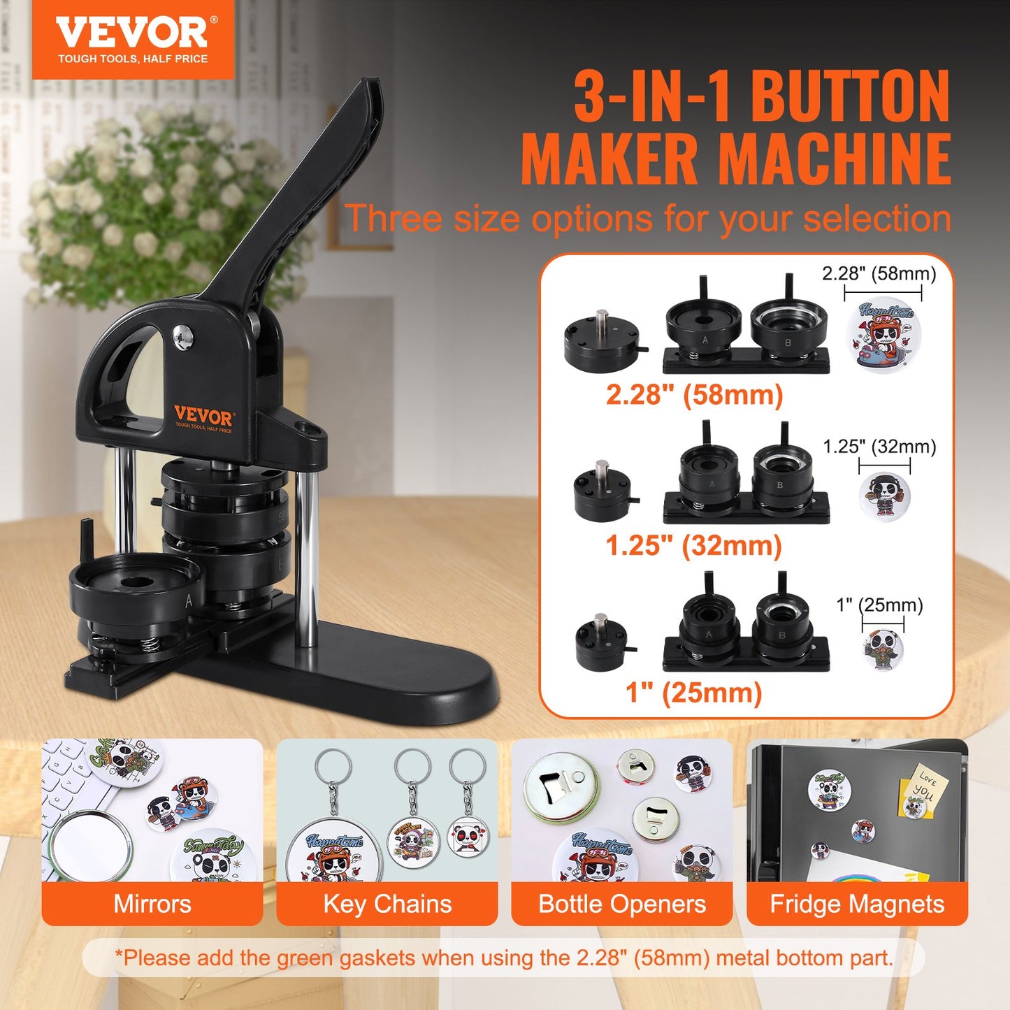 Button Maker Machine, 1/1.25/2.28 inch(25/32/58mm) 3-in-1 Pin Maker, Installation-Free Badge Punch Press Kit, Button Making Supplies with 300pcs Button Parts, Circle Cutter, Magic Book - Image 2