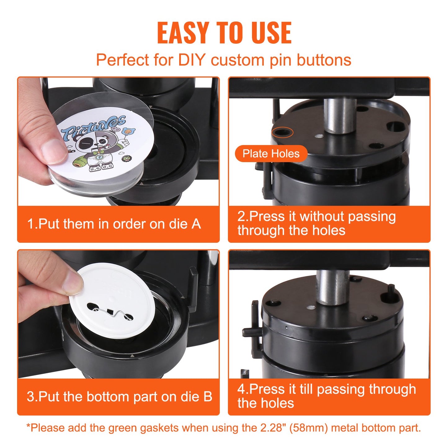 Button Maker Machine, 1/1.25/2.28 inch(25/32/58mm) 3-in-1 Pin Maker, Installation-Free Badge Punch Press Kit, Button Making Supplies with 300pcs Button Parts, Circle Cutter, Magic Book - Image 4