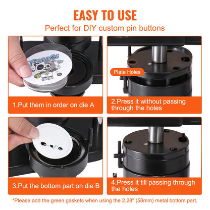 Button Maker Machine, 1/1.25/2.28 inch(25/32/58mm) 3-in-1 Pin Maker, Installation-Free Badge Punch Press Kit, Button Making Supplies with 300pcs Button Parts, Circle Cutter, Magic Book - Image 4