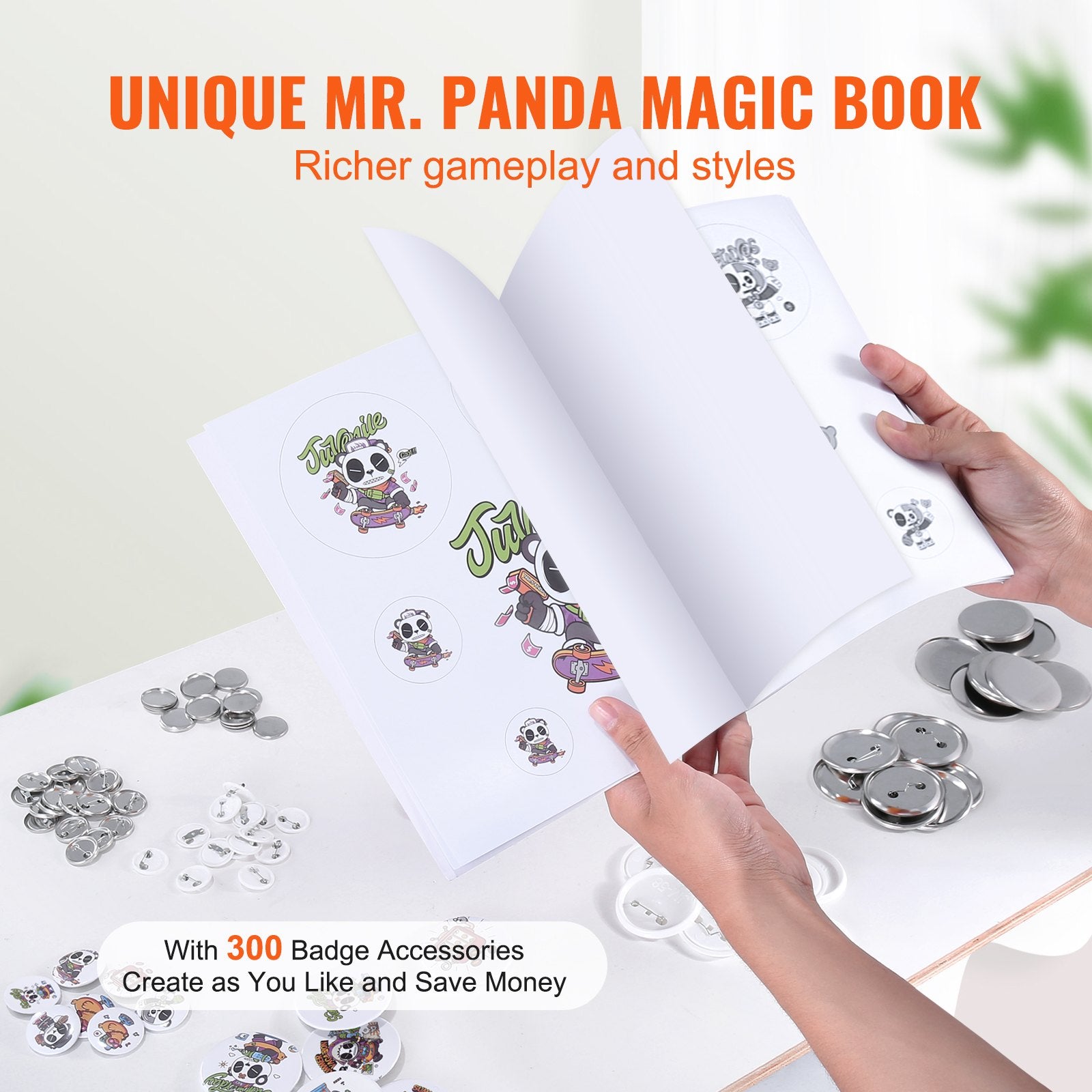 Button Maker Machine, 1/1.25/2.28 inch(25/32/58mm) 3-in-1 Pin Maker, Installation-Free Badge Punch Press Kit, Button Making Supplies with 300pcs Button Parts, Circle Cutter, Magic Book - Image 5