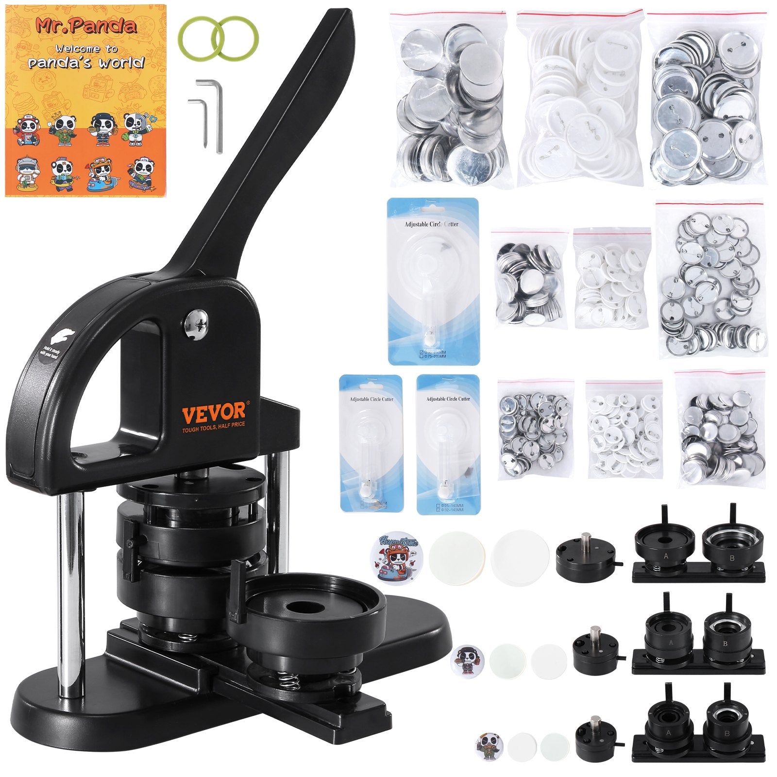 Button Maker Machine, 1/1.25/2.28 inch(25/32/58mm) 3-in-1 Pin Maker, Installation-Free Badge Punch Press Kit, Button Making Supplies with 300pcs Button Parts, Circle Cutter, Magic Book - Image 9