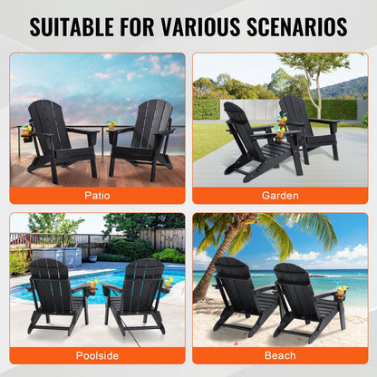 Adirondack Chair Plastic, Set of 2 All-Weather Portable Folding Fire Pit Chair, Outdoor Adirondack Patio Chair with Cup Holder, with Relaxing Arm Rest Ergonomic, for Garden, Backyard - Black - Image 6