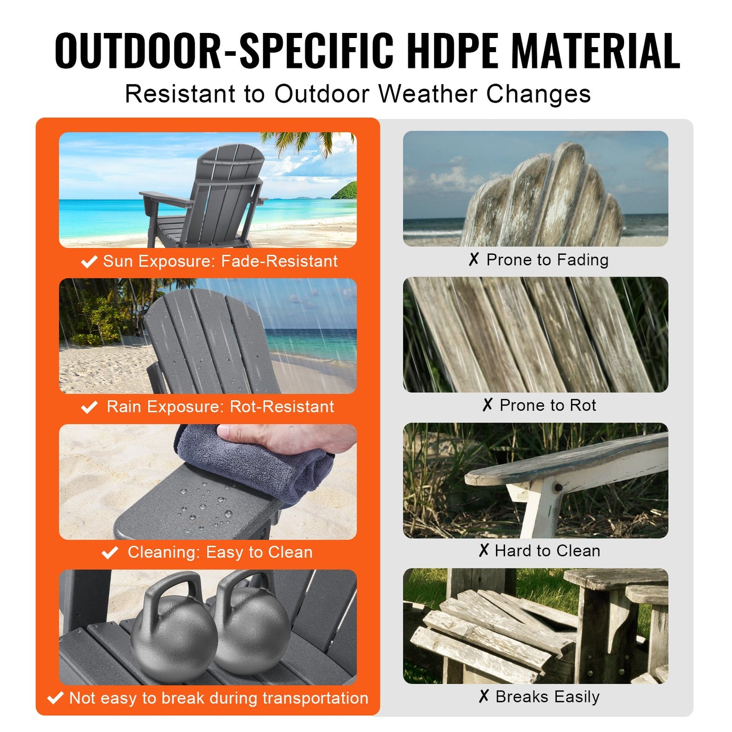 Adirondack Chair Plastic, Set of 2 All-Weather Portable Folding Fire Pit Chair, Outdoor Adirondack Patio Chair with Cup Holder, with Relaxing Arm Rest Ergonomic, for Garden, Backyard - Gray - Image 3