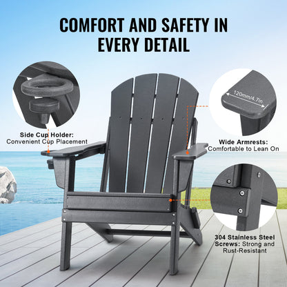 Adirondack Chair Plastic, Set of 2 All-Weather Portable Folding Fire Pit Chair, Outdoor Adirondack Patio Chair with Cup Holder, with Relaxing Arm Rest Ergonomic, for Garden, Backyard - Gray - Image 5