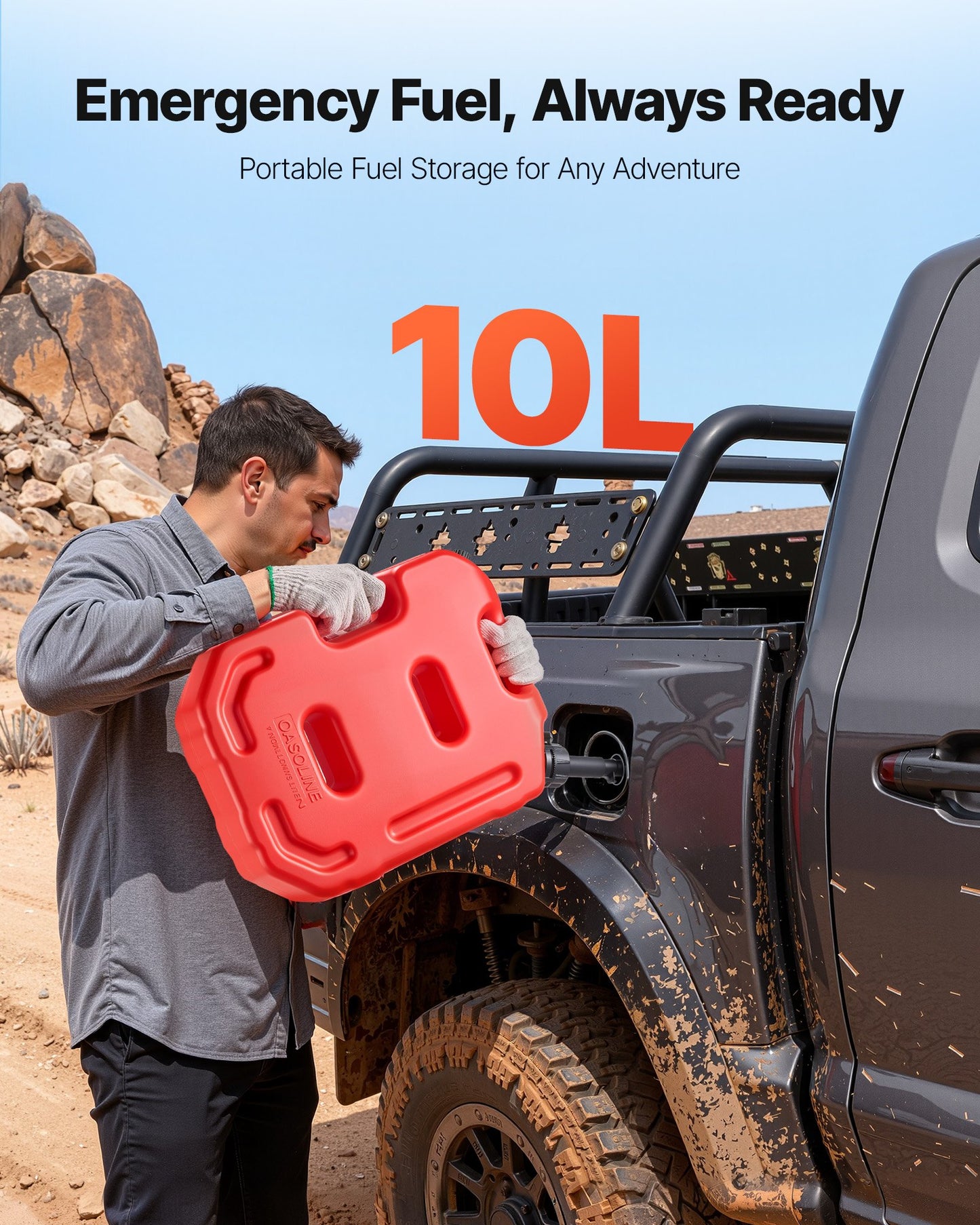 Fuel Container, 10 L, Gas Can with Spout and Lockable Bracket, 15 L/min Max Flow Rate, Secure & Leak-proof, Portable Flat Fluid Container for Most Cars Motorcycle ATV UTV, Red - Image 2