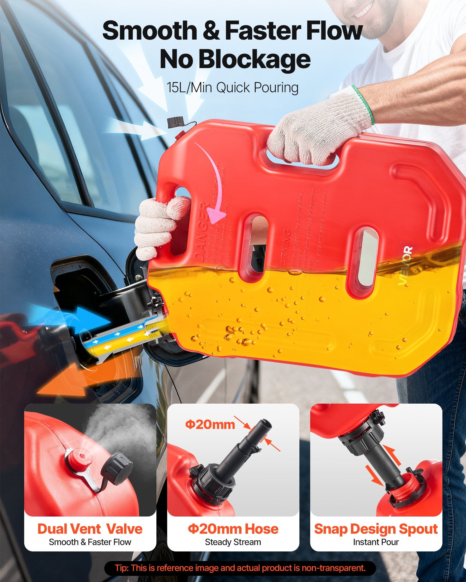 Fuel Container, 10 L, Gas Can with Spout and Lockable Bracket, 15 L/min Max Flow Rate, Secure & Leak-proof, Portable Flat Fluid Container for Most Cars Motorcycle ATV UTV, Red - Image 4