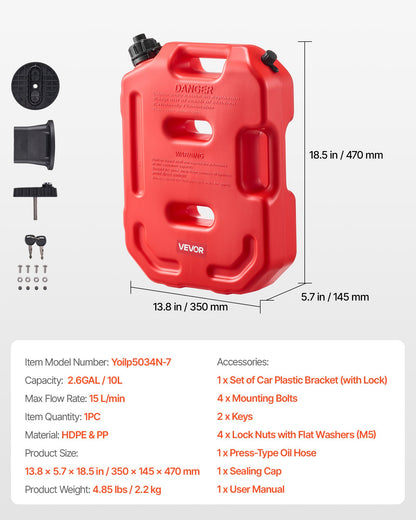 Fuel Container, 10 L, Gas Can with Spout and Lockable Bracket, 15 L/min Max Flow Rate, Secure & Leak-proof, Portable Flat Fluid Container for Most Cars Motorcycle ATV UTV, Red - Image 7