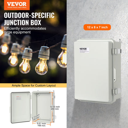 Outdoor Electrical Junction Box, 300 x 200 x 180 mm, ABS Plastic Electrical Enclosure Box with Hinged Cover Stainless Steel Latch, IP67 Dustproof Waterproof for Outdoor Electrical Projects - Image 2